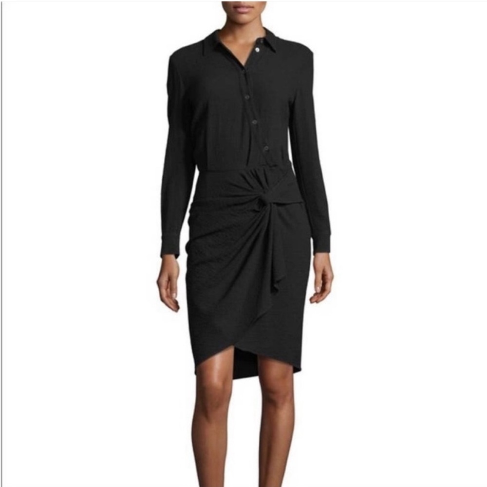 Veronica Beard Wren Twist Front Crepe Shirt Dress In Black Women’s Size 6